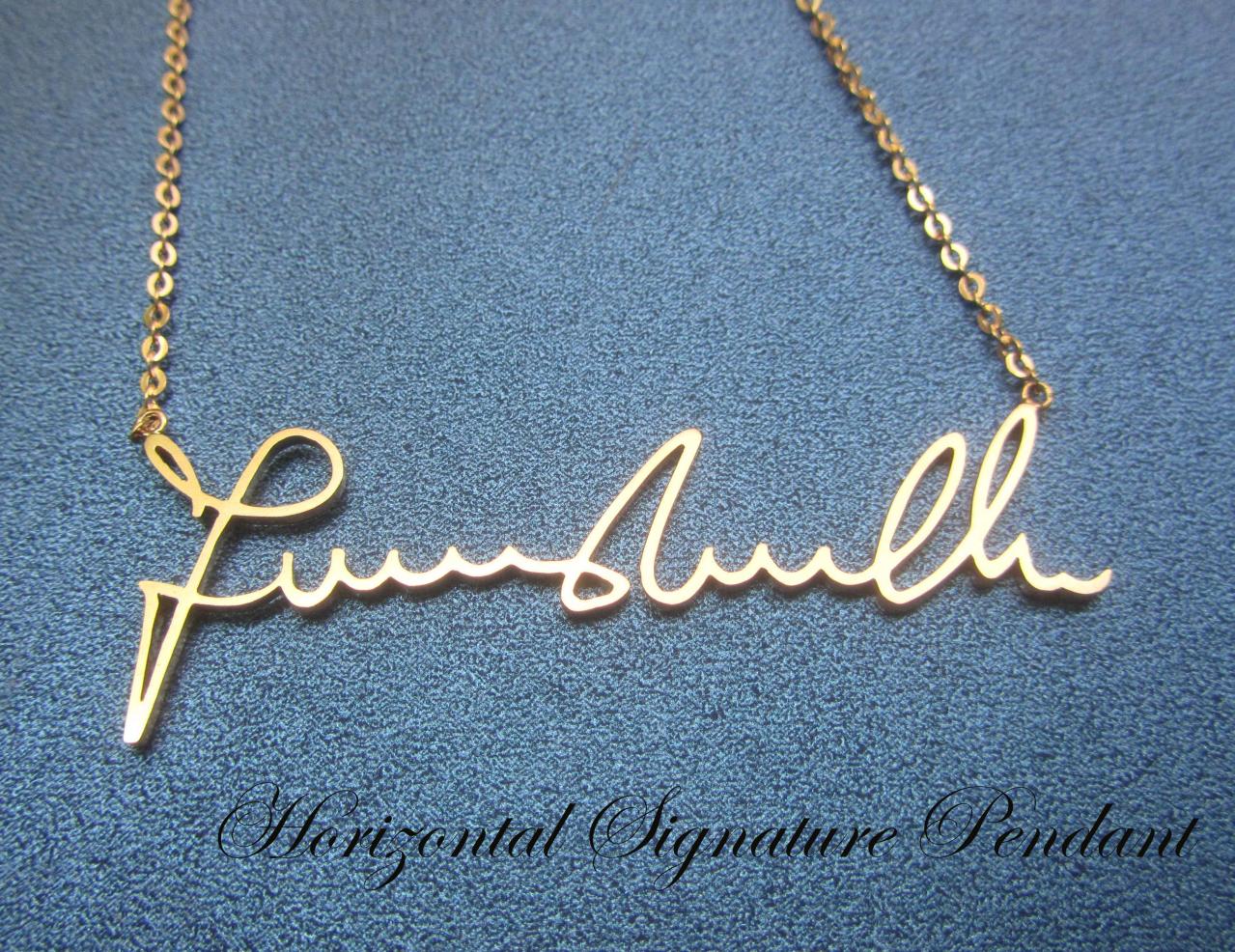 Handwriting Jewelry, Signature Pendant, Name Necklace Horizontal